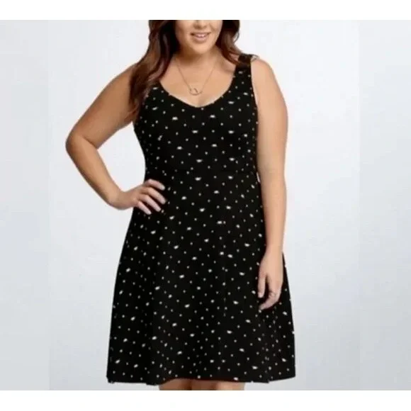 Torrid Black White Polka Dot Cat Face Pullover Stretch Flare Dress Plus Size 2X - Picture 2 of 10